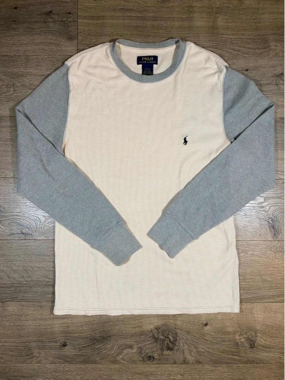 Polo Ralph Lauren Mens M Cream Gray Waffle Knit Thermal Long Sleeve Shirt